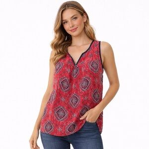 Lucky Brand Red and Blue Patterned Tank Top